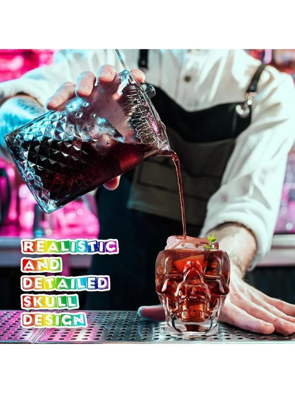 12 Pcs Halloween Skull Glass Cups - 12 oz Clear Drinking Glasses for Cocktails